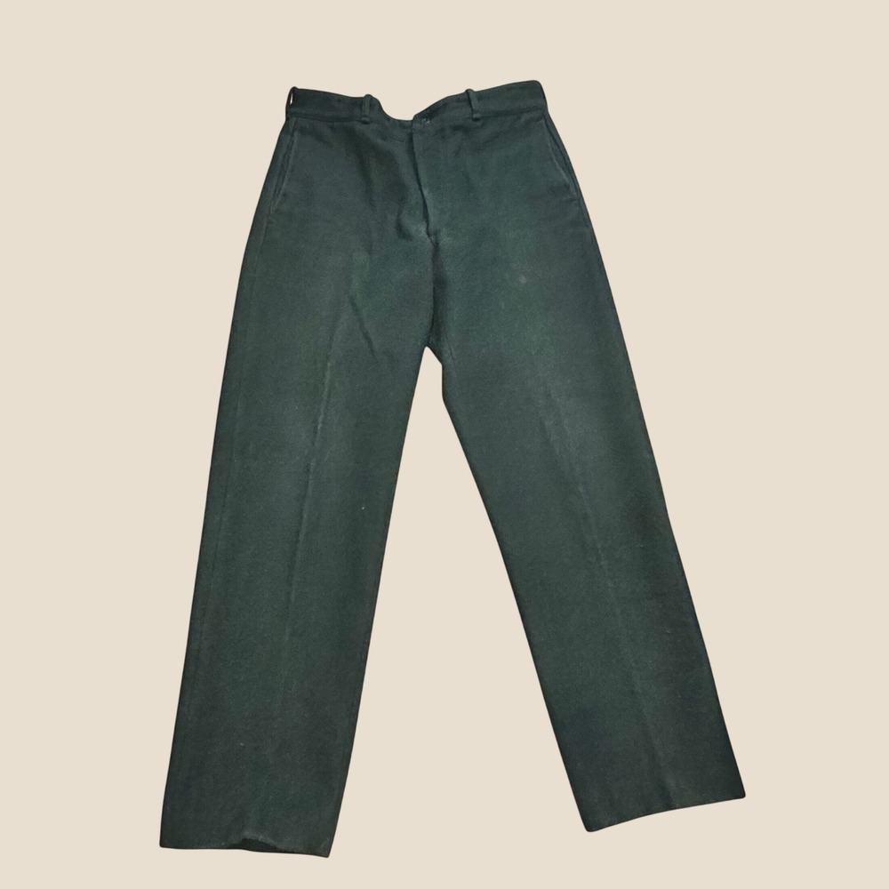 Vintage LL Bean Wool Trousers Forest Green 33x32" Suspender Buttons Zip 60's